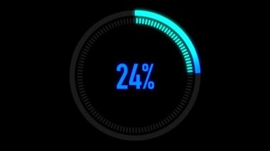 Alfa kanalı ile animasyon mavi yükleme bar. 0-100 yüzde. Siyah zemin üzerine mavi daire. Download sayfa. Animasyon - 0-100 yükleme.