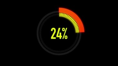 Animasyon turuncu ve kırmızı yükleme çubuğu Alpha kanalı ile. 0-100 yüzde. Siyah arka planda turuncu ve kırmızı daireye. Download sayfa. Animasyon - 0-100 yükleme