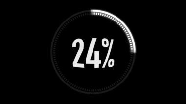 Alfa kanalı ile animasyon beyaz yükleme bar. 0-100 yüzde. siyah arka plan üzerine beyaz bir daire. Download sayfa. Animasyon - 0-100 yükleme.
