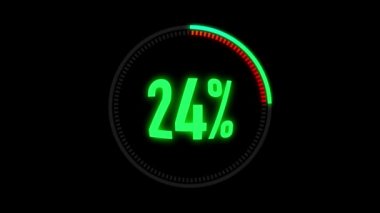 Animasyon yeşil ve kırmızı yükleme çubuğu Alpha kanalı ile. 0-100 yüzde. Siyah zemin üzerine yeşil ve kırmızı daire. Download sayfa. Animasyon - 0-100 yükleme.