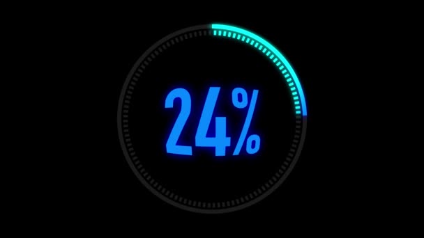 Animation blå lastning bar med alfakanal. 0-100 procent. Blå cirkel på svart bakgrund. Ladda ner sidan. Lastning Animation - 0-100. — Stockvideo