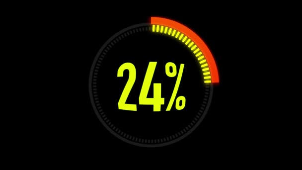 Barra de carga naranja y roja de animación con canal Alpha. 0-100 por ciento. Círculo naranja y rojo sobre fondo negro. Descargar página. Animación de carga - 0-100 . — Vídeo de stock