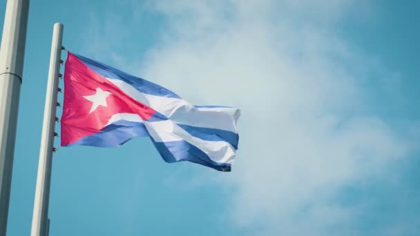 Cuba agitant le drapeau avec La Havane sur fond — Video