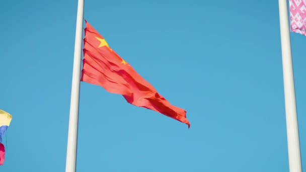 Real Chinese flag. China flag. — Stock Video