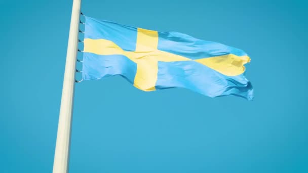 Echtes schwedenflaggen.flag of sweden. — Stockvideo