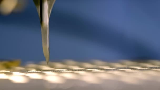 A special modern machine installs a silicon microprocessor on the board. The robot manipulator solders the chip contacts to the matrix. Modern computer technology. — Stock Video