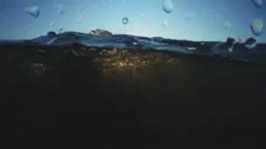 Genç Yakışıklı Çocuk Denize Atlıyor. Çocuklar taklaların denizine atlarlar. Gençler suya atlar. Suyun altında yüz ve oyna. Denizde yaz eğlencesi