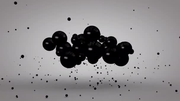 Animación 3D abstracta de esferas negras pulsando dinámicamente. En un estudio blanco — Vídeo de stock