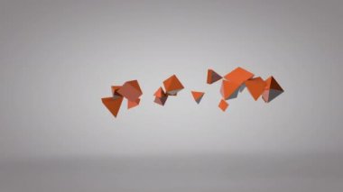 Turuncu piramitlerin soyut üç boyutlu animasyonu ya da dinamik olarak titreşen bloklar. Beyaz bir stüdyoda