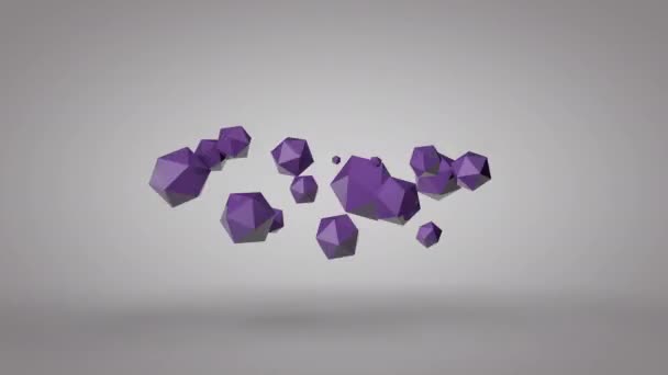 Абстрактна 3d анімація фіолетових сфер або блоків динамічно пульсує. У білій студії. Абстрактна 3d анімація спотвореної сфери, дизайн руху — стокове відео