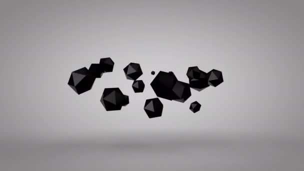 Animação 3D abstrata de esferas negras dinamicamente pulsantes. Num estúdio branco — Vídeo de Stock