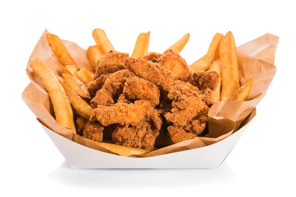 Paket, tuzlu patates kızartması ve tavuklu nugget..