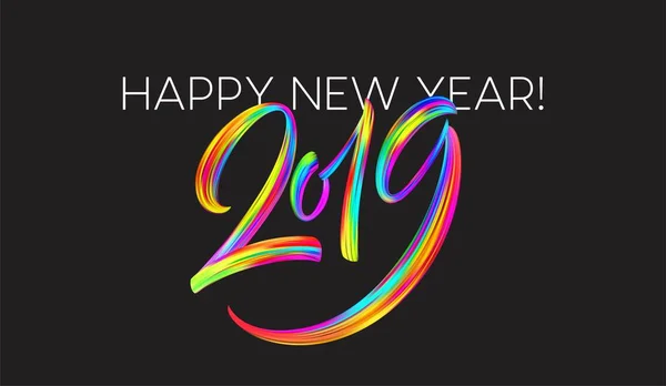2019 Año Nuevo de un colorido aceite de pincelada o elemento de diseño de caligrafía de letras de pintura acrílica. Ilustración vectorial — Vector de stock
