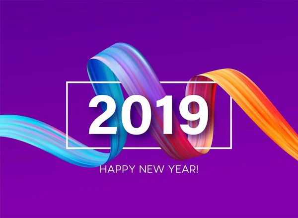 Tahun Baru 2019 dari minyak kuas berwarna atau elemen desain cat akrilik. Ilustrasi vektor - Stok Vektor