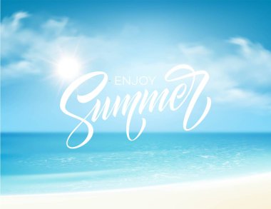 Deniz arka planında harflerle yaz. Vektör çizim