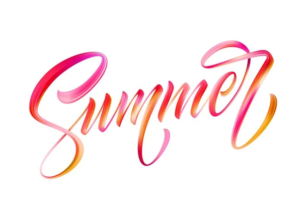 Huruf kaligrafi musim panas. Warna minyak kuas atau cat akrilik. Ilustrasi vektor - Stok Vektor