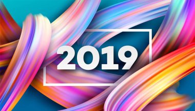 Arka planda bir renkli brushstroke yağ veya akrilik boya tasarım öğesi 2019 yeni yıl. Vektör çizim Eps10