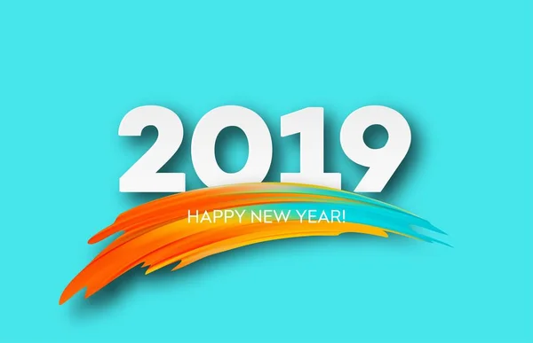2019 Neujahr auf dem Hintergrund eines bunten Pinselstrichs Öl oder Acrylfarbe Design-Element. Vektorillustration — Stockvektor