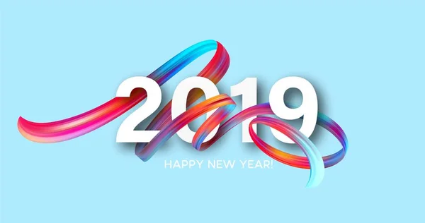 2019 Новый год на фоне красочного маслом мазка или акриловой краски элемента дизайна. Векторная иллюстрация — стоковый вектор
