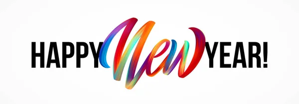 Feliz Año Nuevo letras en el fondo con un colorido aceite de pincelada o elemento de diseño de pintura acrílica. Ilustración vectorial — Vector de stock