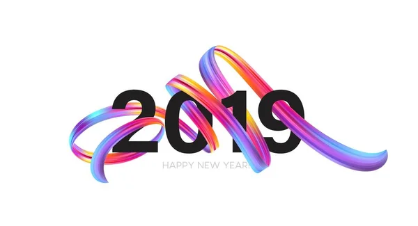 2019 Nouvel An sur le fond d'une huile de coup de pinceau coloré ou un élément de conception de peinture acrylique. Illustration vectorielle — Image vectorielle