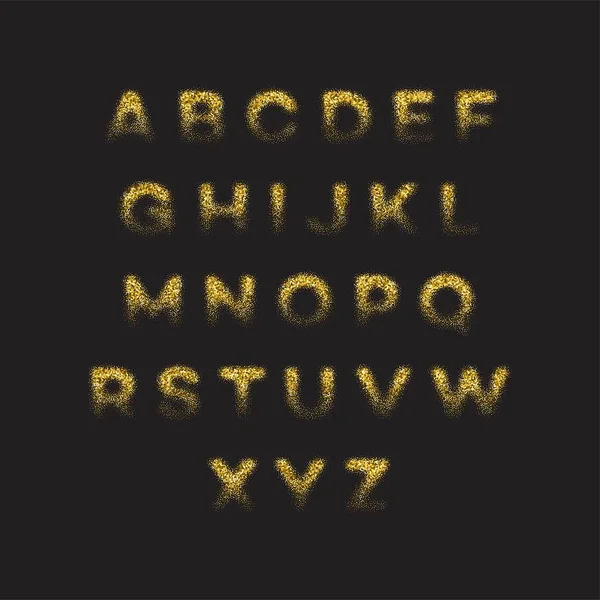 Złoty brokat zestaw czcionki alfabetu. Ilustracja wektorowa — Wektor stockowy