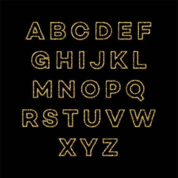 Gyllene glitter alfabetet teckensnittsuppsättning. Vektorillustration — Stock vektor