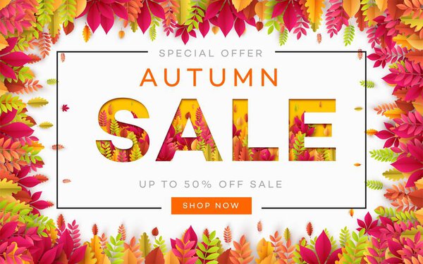 Banner for autumn sale in frame from leaves. Vector illustration
