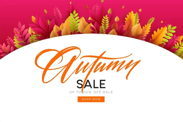 Bannière pour la vente d'automne dans le cadre de feuilles. Illustration vectorielle — Image vectorielle