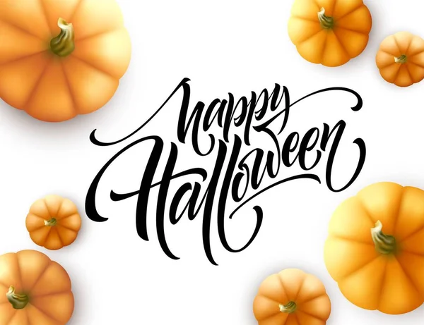Halloween lettering with pumpkin isolated on white background. Vector illustration — Stock Vector