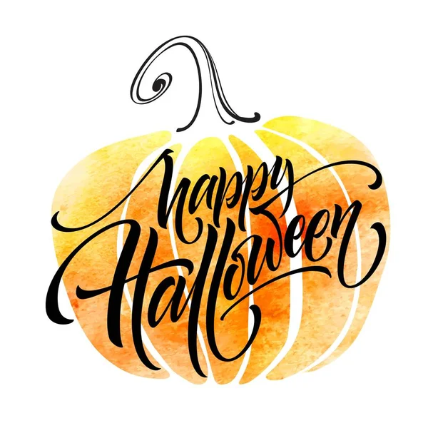 Happy Halloween lettering on watercolor background. Handwritten modern calligraphy, brush painted letters. Vector illustration — Stock Vector