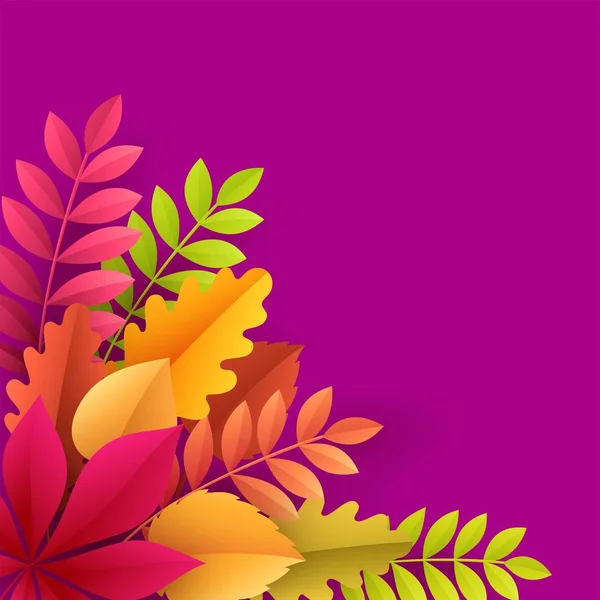 紙秋葉カラフルな背景です。トレンディな折り紙カット スタイルのベクトル図 — ストックベクタ
