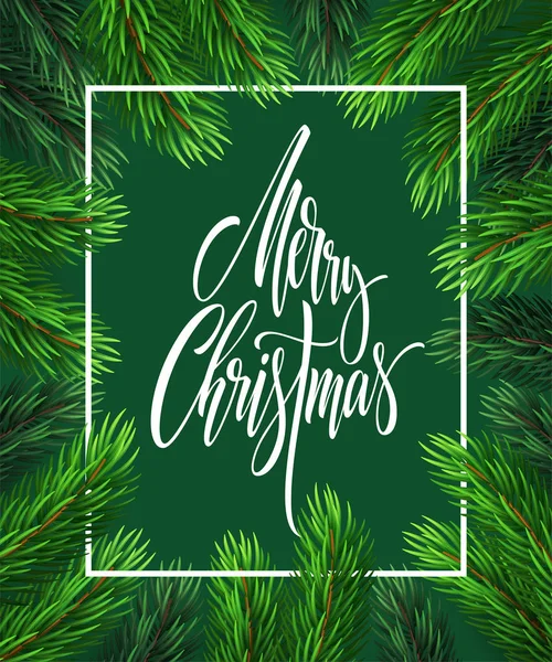 Buon Natale disegnato a mano lettering in cornice rettangolare — Vettoriale Stock