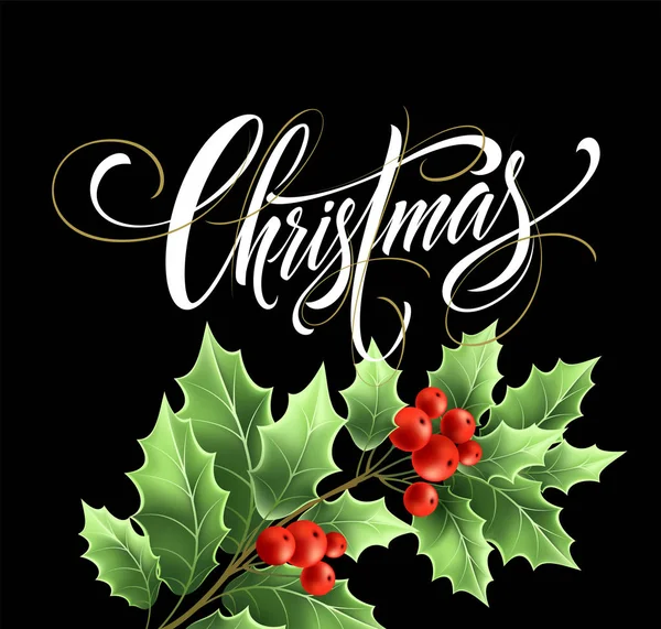 Lettrage de Noël avec branche de gui réaliste — Image vectorielle