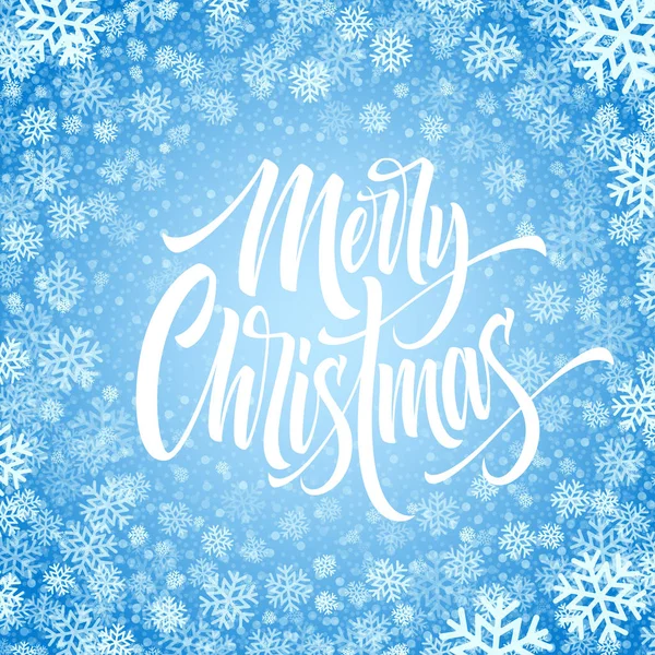 Buon Natale disegnato a mano lettering in cornice fiocchi di neve — Vettoriale Stock