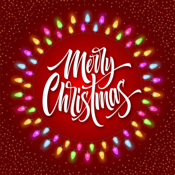 Merry Christmas belettering in gerland cirkelframe — Stockvector