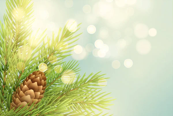 Realistische fir-tree branch met pinecone illustratie — Stockvector