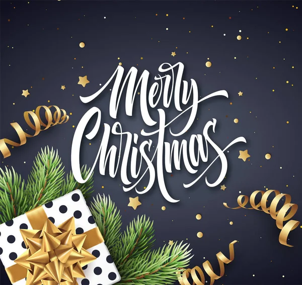 Feliz Navidad mano dibujado letras tarjeta de felicitación diseño — Vector de stock