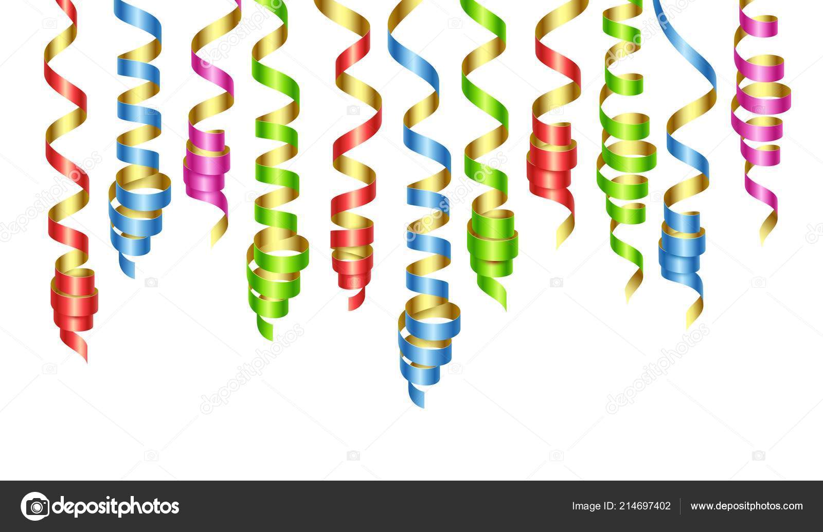 Green curly ribbons. Serpentine on transparent background. Colorful  streamers. Design decoration party, birthday, Christmas, New Year  celebration, anniversary, carnival Vector illustration Stock Vector