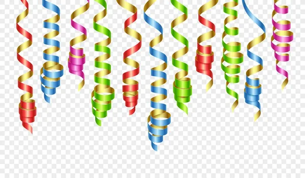 Decoraciones de fiesta serpentinas de color o cintas de fiesta rizadas. Ilustración vectorial — Archivo Imágenes Vectoriales