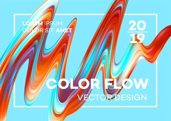 Modern renkli akış posteri. Mavi arkaplanda dalga sıvısı şekli. Tasarım projen için sanat tasarımı. Vektör illüstrasyonu EPS10 — Stok Vektör