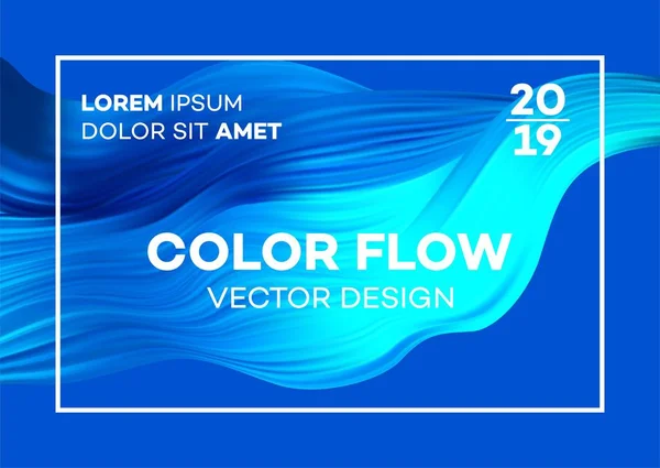 Modern färgglada flöde affisch. Wave Flytande form i blå färg bakgrund. Konstdesign för ditt designprojekt. Vektorillustration EPS10 — Stock vektor