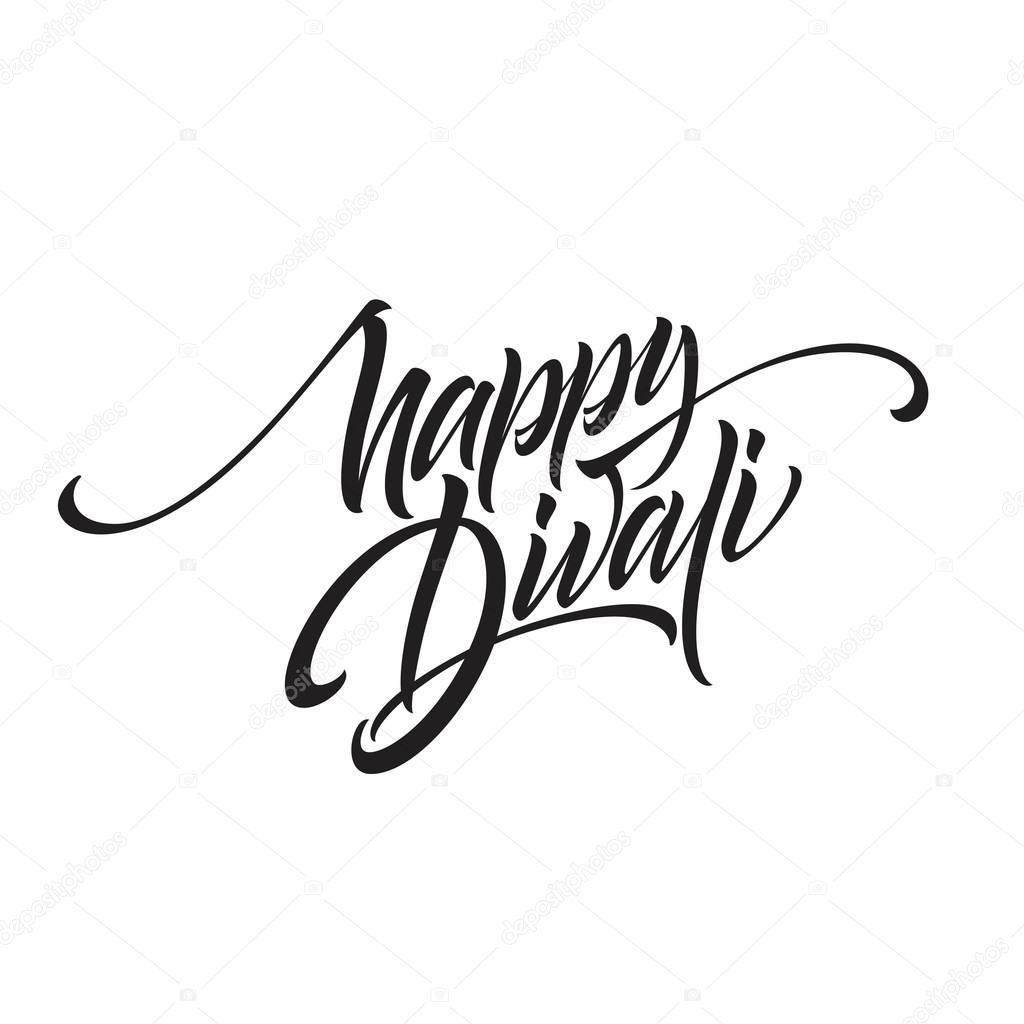 Happy divali festival of lights black calligraphy hand lettering text isolated on white background. Vector illustration