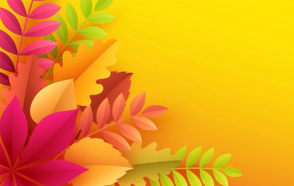 Papier Herfstbladeren Kleurrijke Achtergrond Trendy Origami Papier Knippen Stijl Vectorillustratie — Stockvector