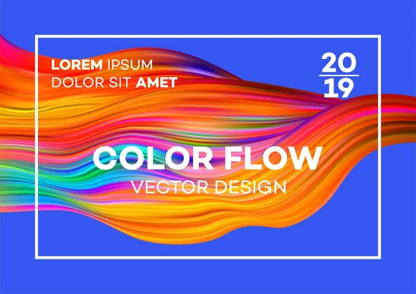 Cartaz de fluxo colorido moderno. Onda Forma líquida em fundo de cor azul. Design de arte para o seu projeto de design. Ilustração vetorial EPS10 —  Vetores de Stock