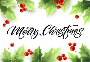 Gerçekçi ökseotu çerçevede yazı neşeli Noel elle çizilmiş