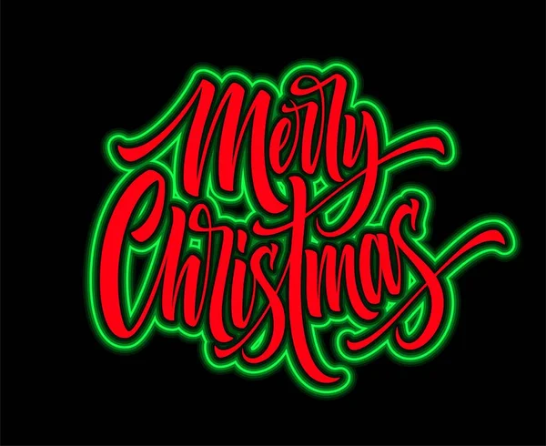 Merry Christmas hand lettering with neon outline — Stock Vector
