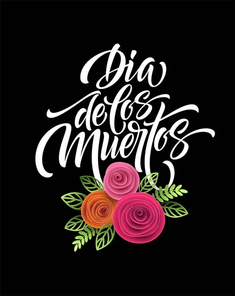 El día de los muertos. Flores mexicanas bordado tradicional con letras tipográficas. Letras florales Dia de los Muertos. Ilustración vectorial — Vector de stock