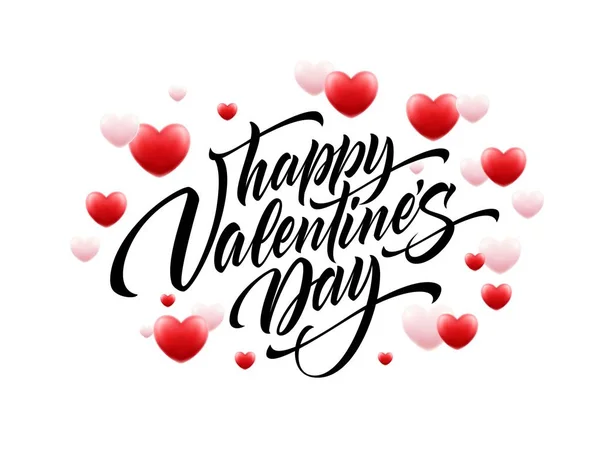 Lettering Happy Valentines Day. Greeting card template with typography text . Vector illustration — Stock Vector