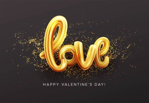 Gold letter love balloons. Shine glossy metallic balloons background. Vector illustration — Stock Vector